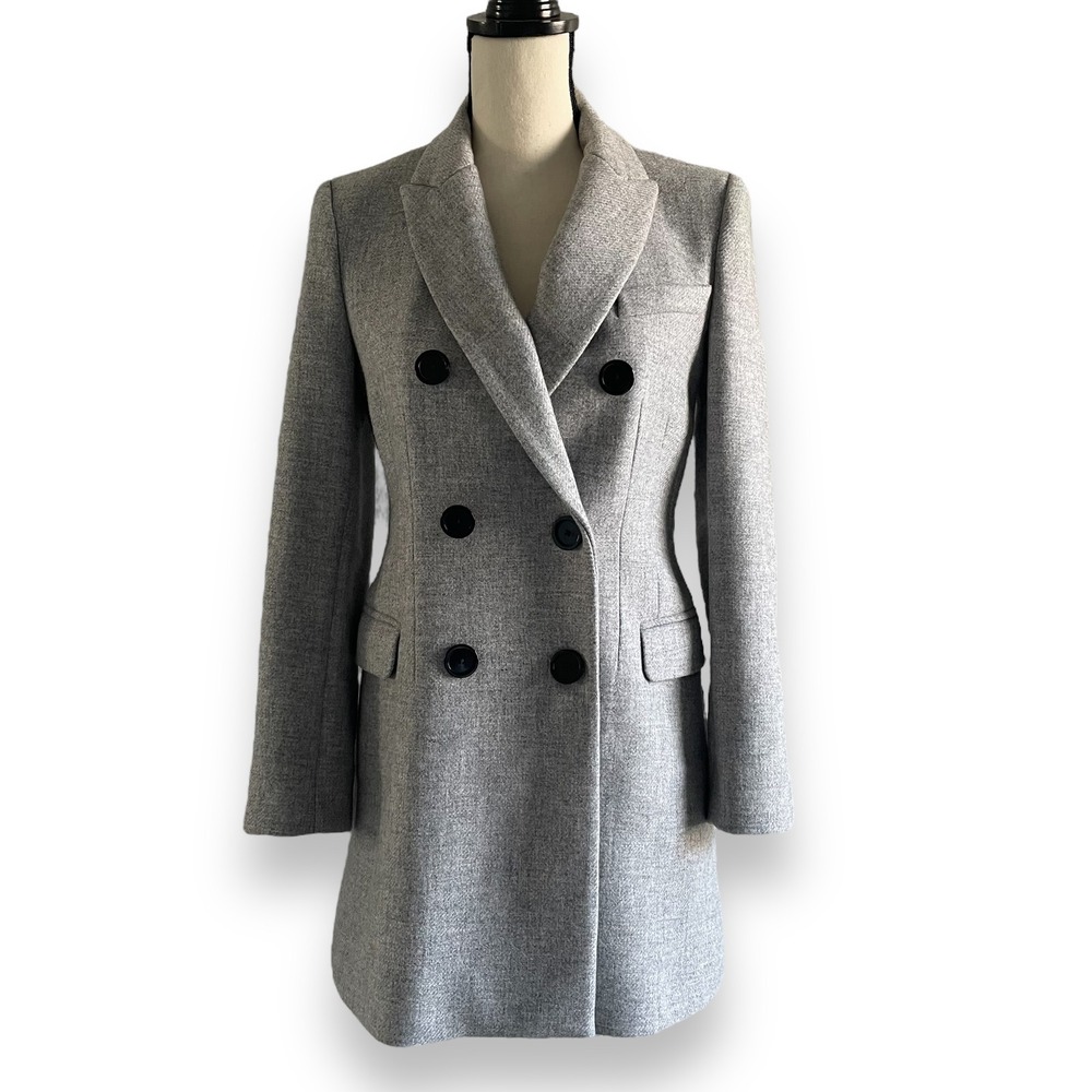 Zara Woman MANTECO Grey Wool Blend Double Breasted Tailored Coat Jacket XS